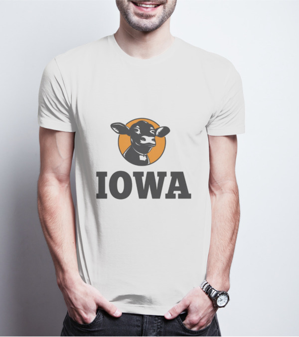 Iowa Love Cow In Black And Orange Circle T-Shirt