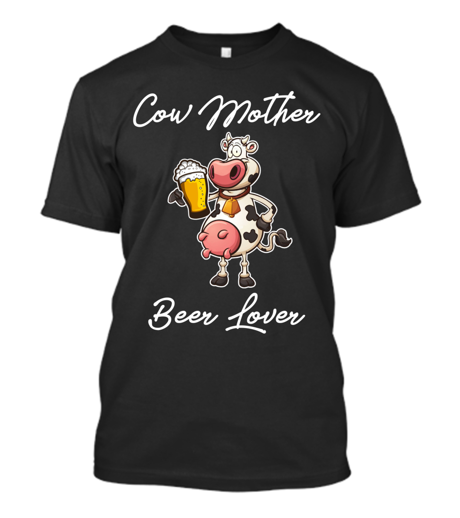 Cow Mother Holding Beer Glass Cartoon Art With Heart T-Shirt