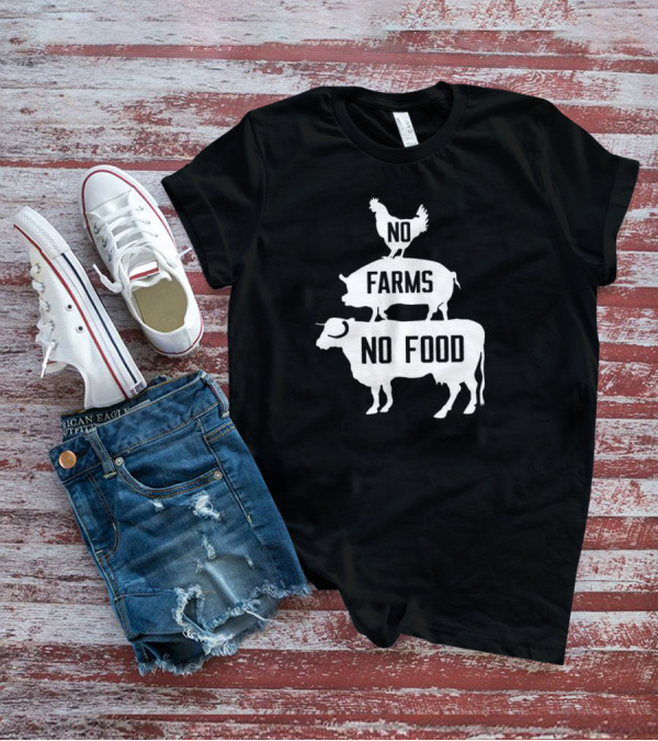 No Farms No Food Stacked Animals Vegan T-Shirt