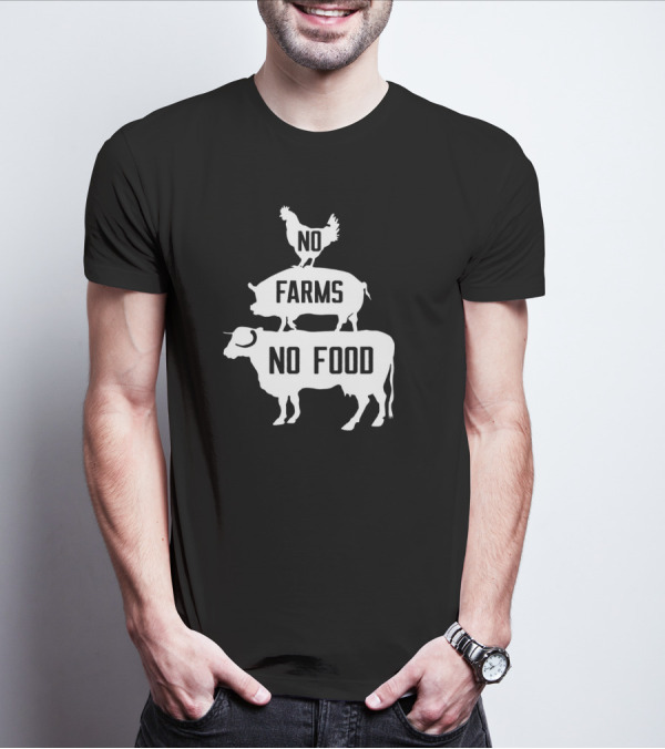 No Farms No Food Stacked Animals Vegan T-Shirt