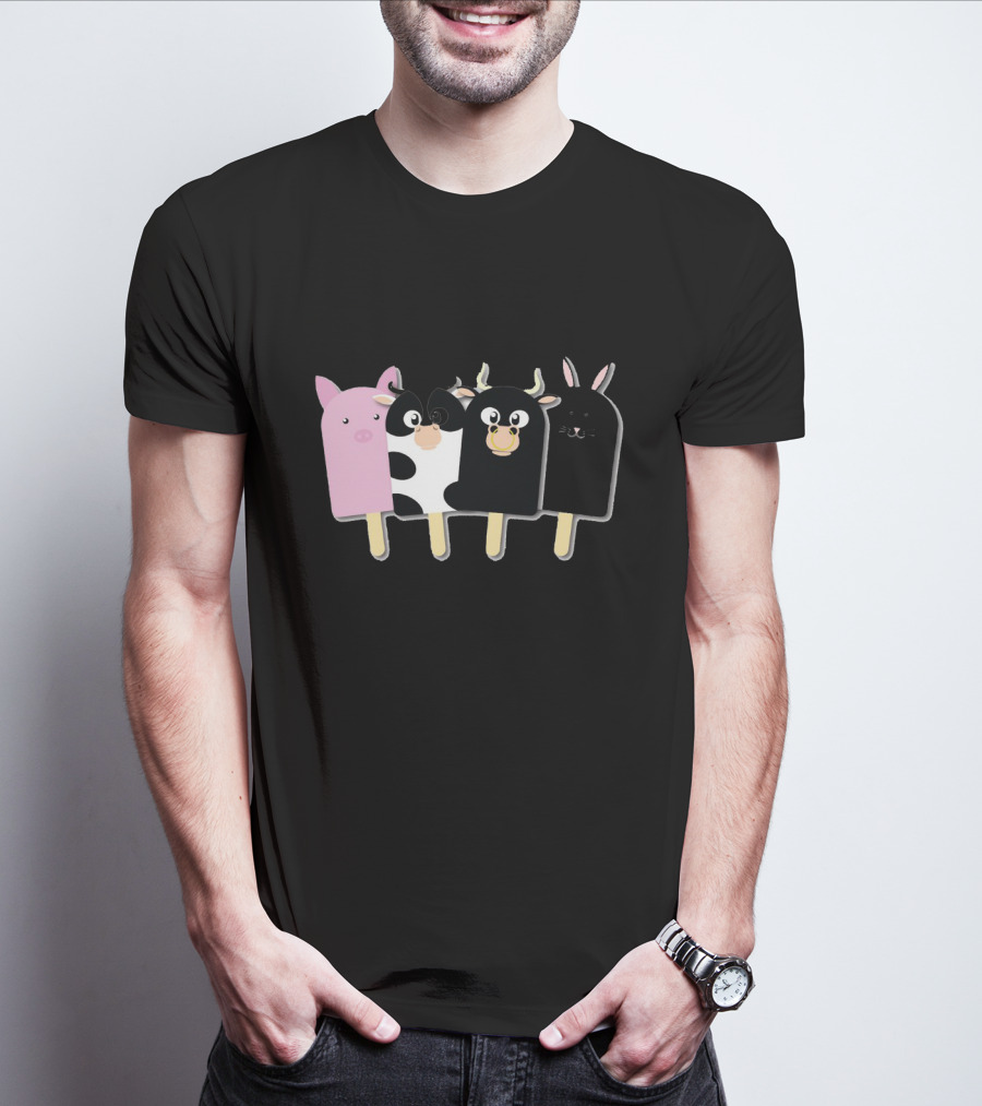Animal Farm Popsicle Pig Cow Bull Bunny Quartet T-Shirt