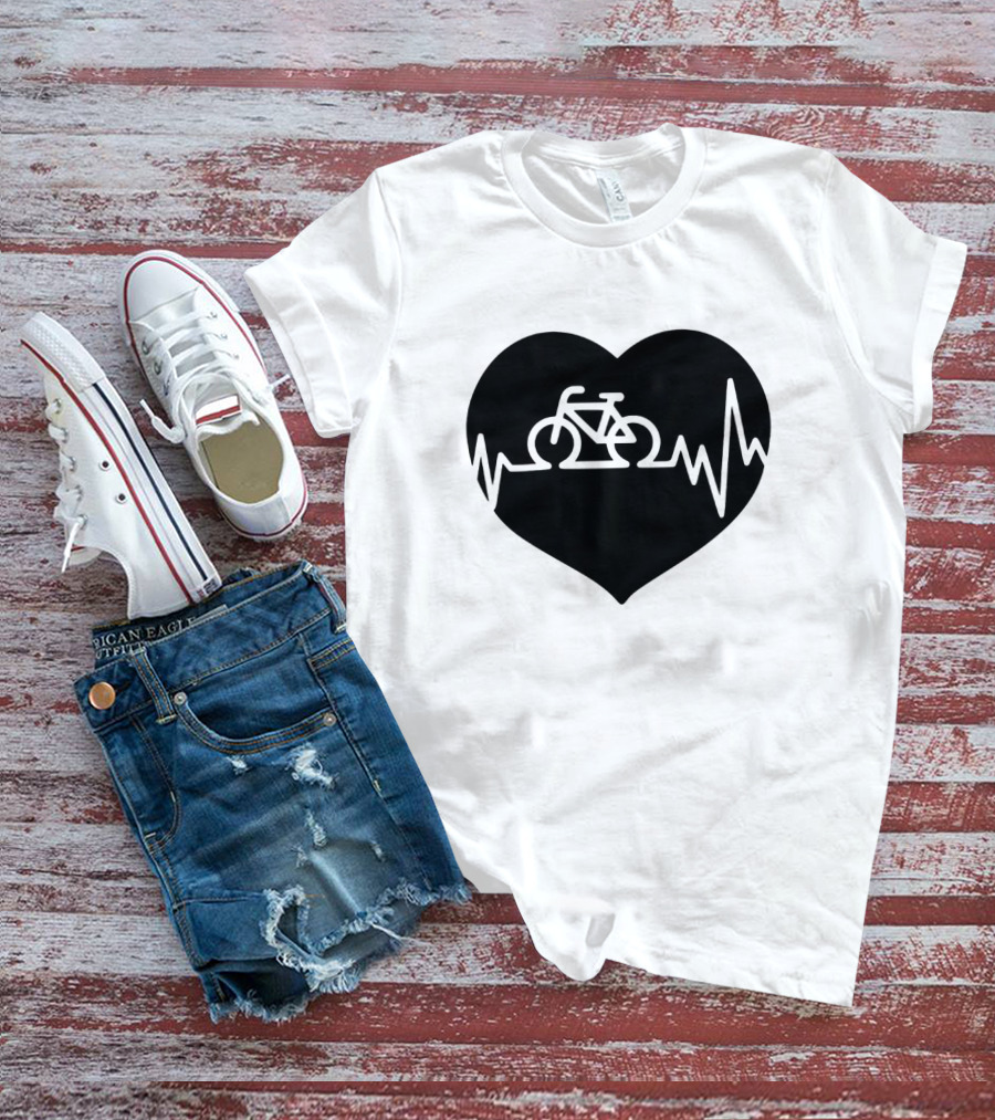 Bicycle Heartbeat Pulse Inside Heart T-Shirt