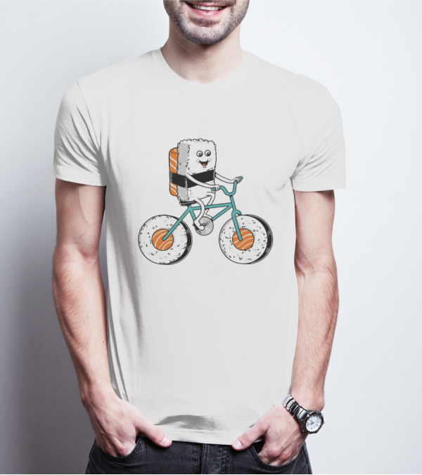 Sushi Roll Bicycle Rider With Salmon Wheel T-Shirt