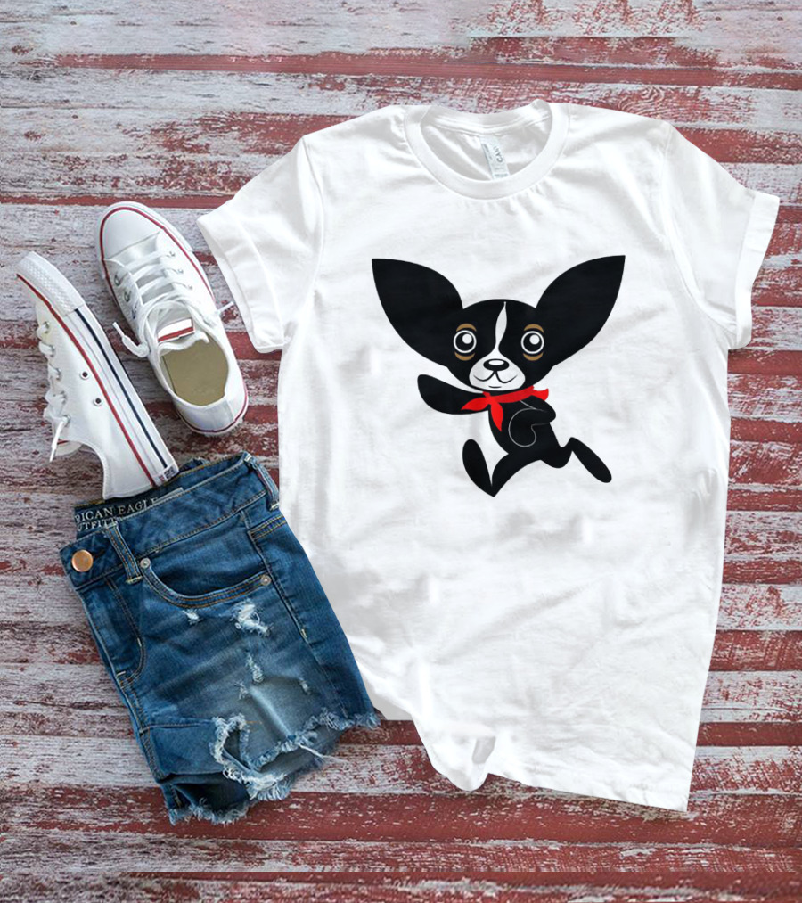 Chihuahua Hola Rico Black And White With Red Bandana Smooth Hair T-Shirt
