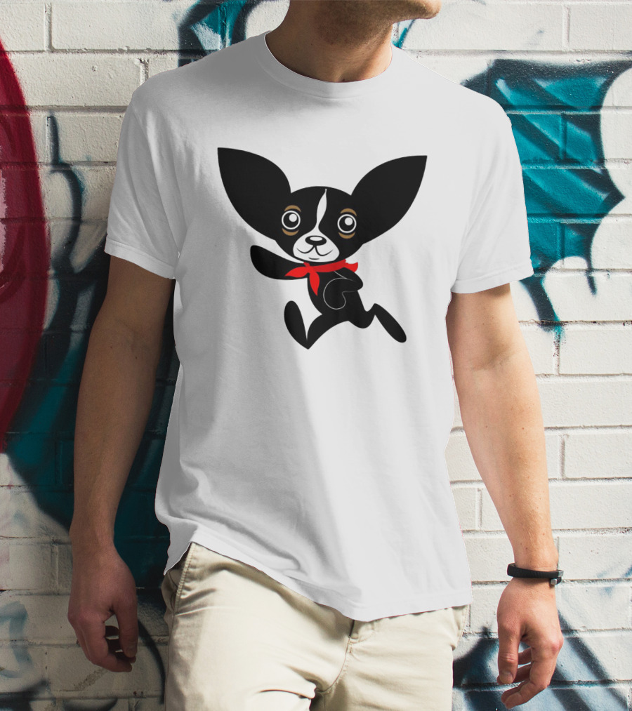 Chihuahua Hola Rico Black And White With Red Bandana Smooth Hair T-Shirt