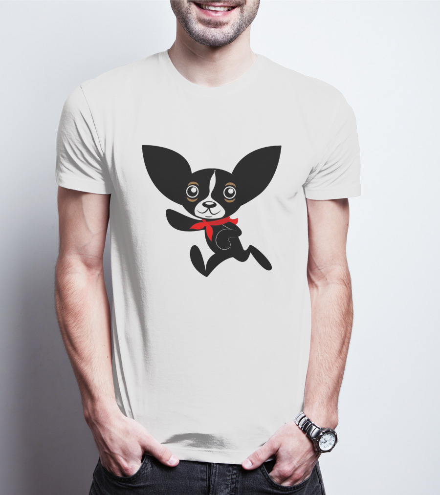 Chihuahua Hola Rico Black And White With Red Bandana Smooth Hair T-Shirt