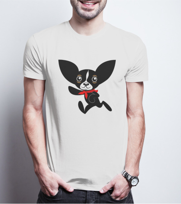 Chihuahua Hola Rico Black And White With Red Bandana Smooth Hair T-Shirt