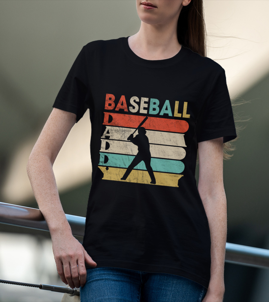 Retro Baseball Daddy Vintage Stripes Silhouette Batter T-Shirt