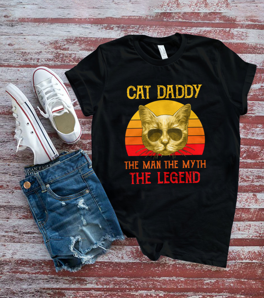 Cat Daddy The Man The Myth The Legend Retro Sunglasses Cat T-Shirt