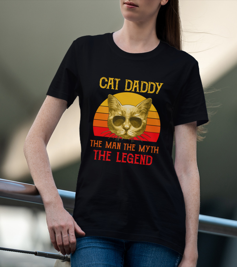 Cat Daddy The Man The Myth The Legend Retro Sunglasses Cat T-Shirt