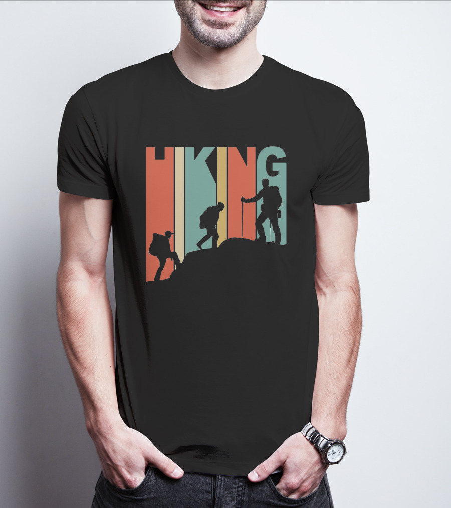 Retro Gradient Hiking Silhouette Adventure T-Shirt