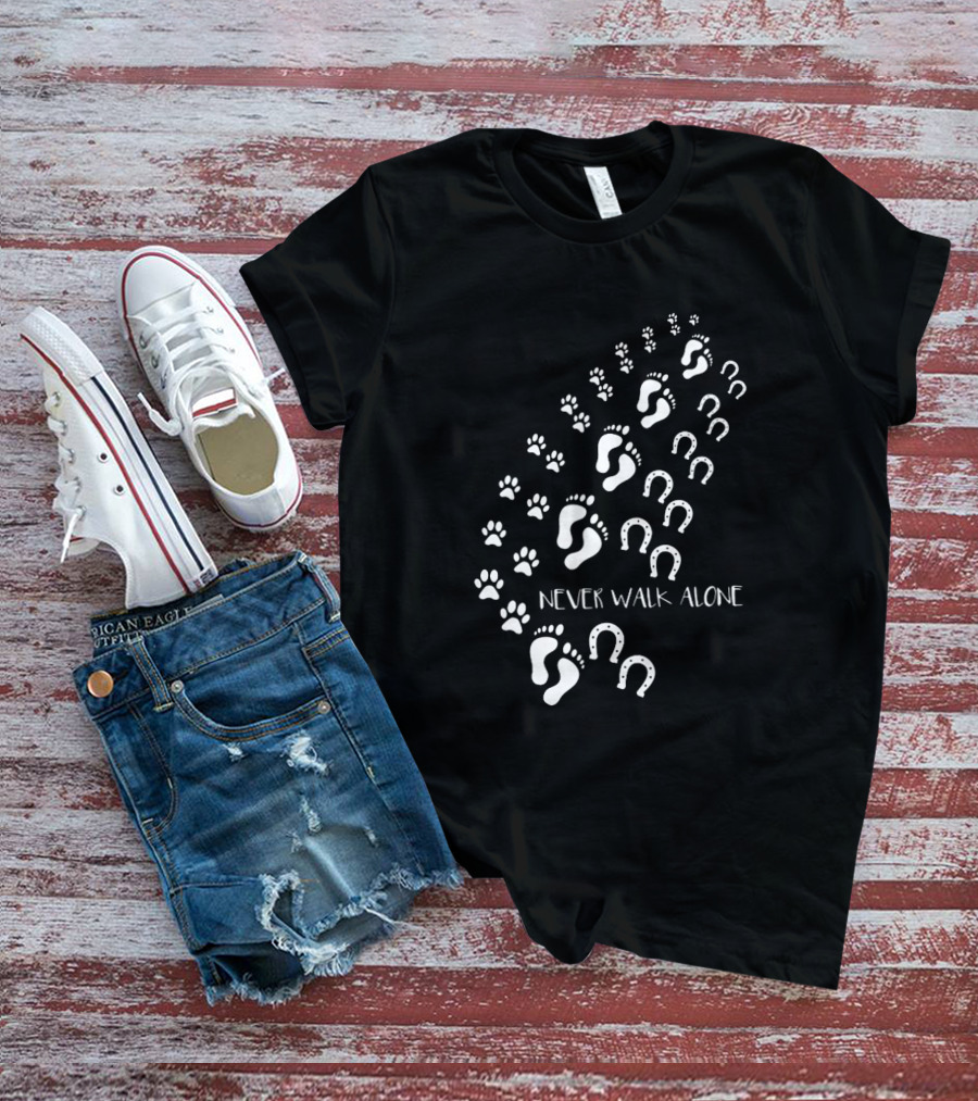 Never Walk Alone Footprint Pawprint Horseshoe T-Shirt