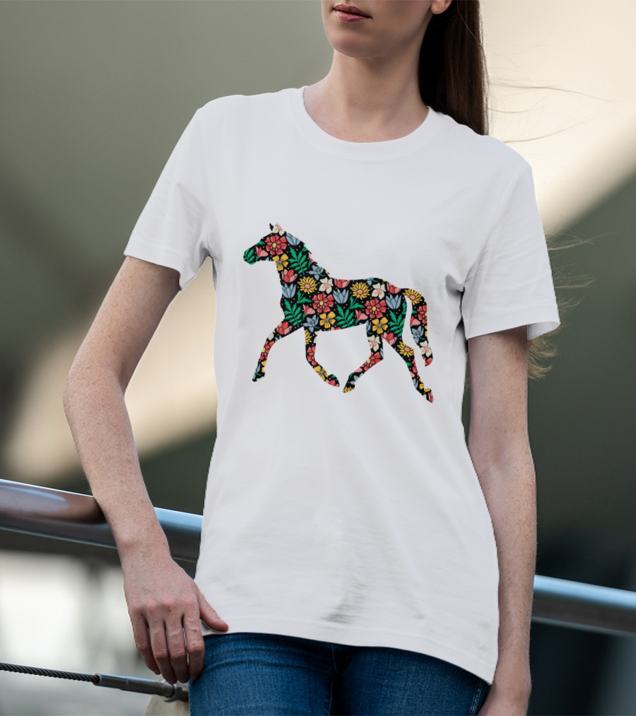 Floral Horse Pattern Vibrant Flower T-Shirt