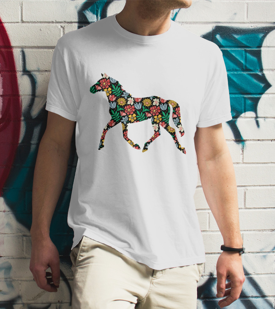 Floral Horse Pattern Vibrant Flower T-Shirt