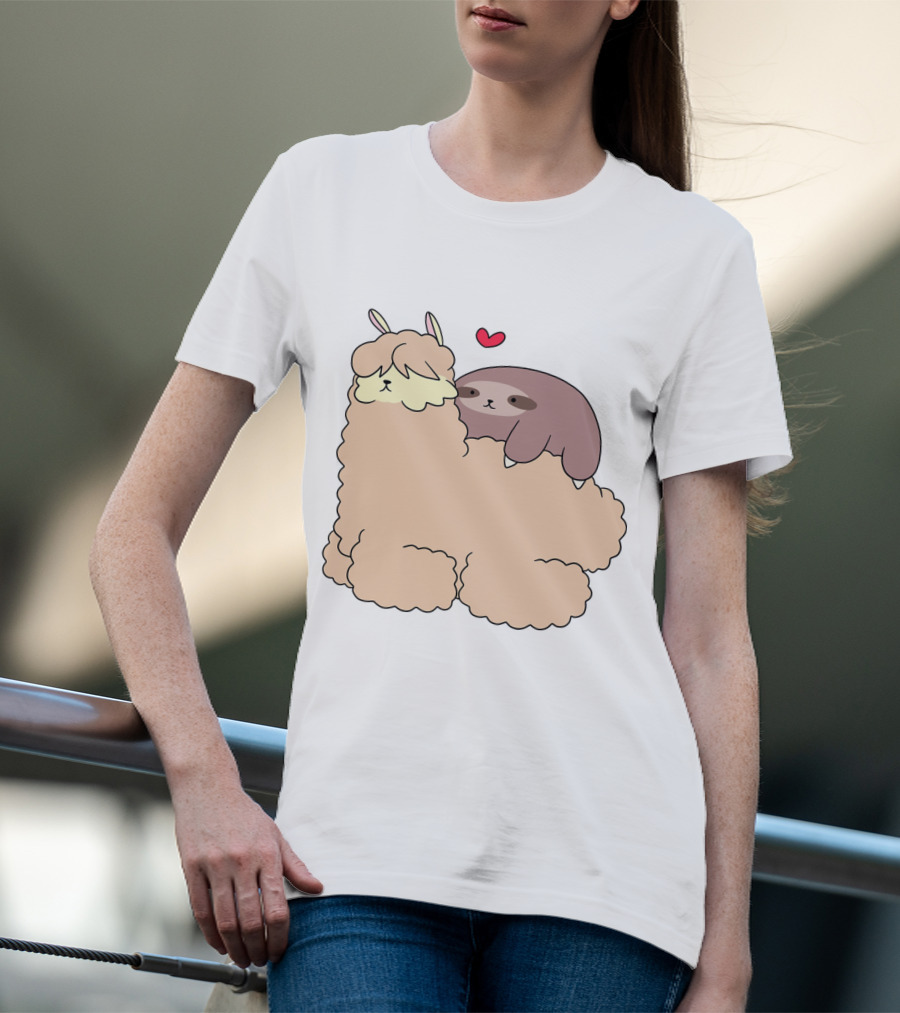 Sloth Loves Alpaca Heartwarming Cuddle Embrace With Cute Llama Vibes T-Shirt