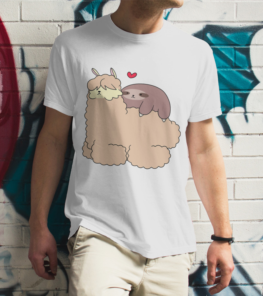 Sloth Loves Alpaca Heartwarming Cuddle Embrace With Cute Llama Vibes T-Shirt