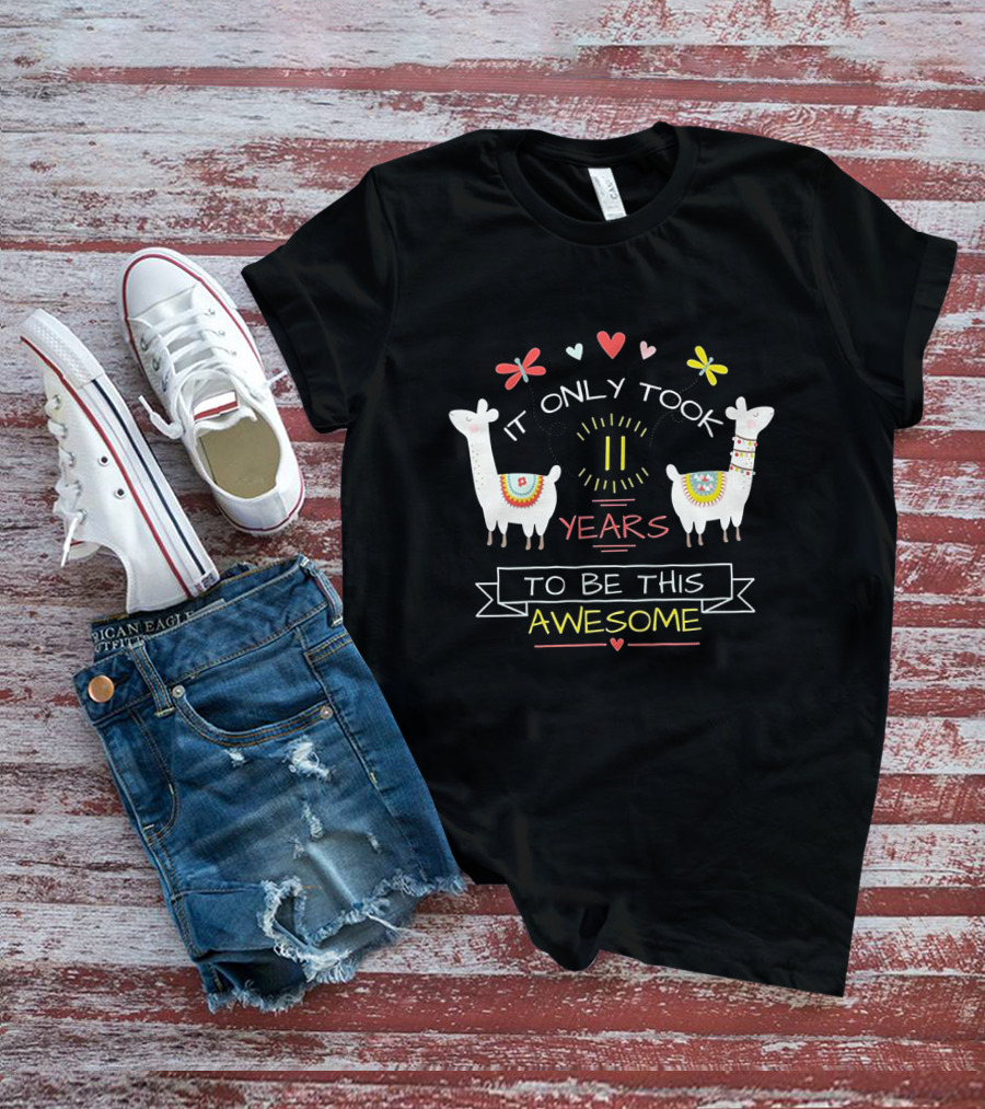 Llama Squad It Only Took 11 Years To Be This Awesome Hearts And Butterflies T-Shirt