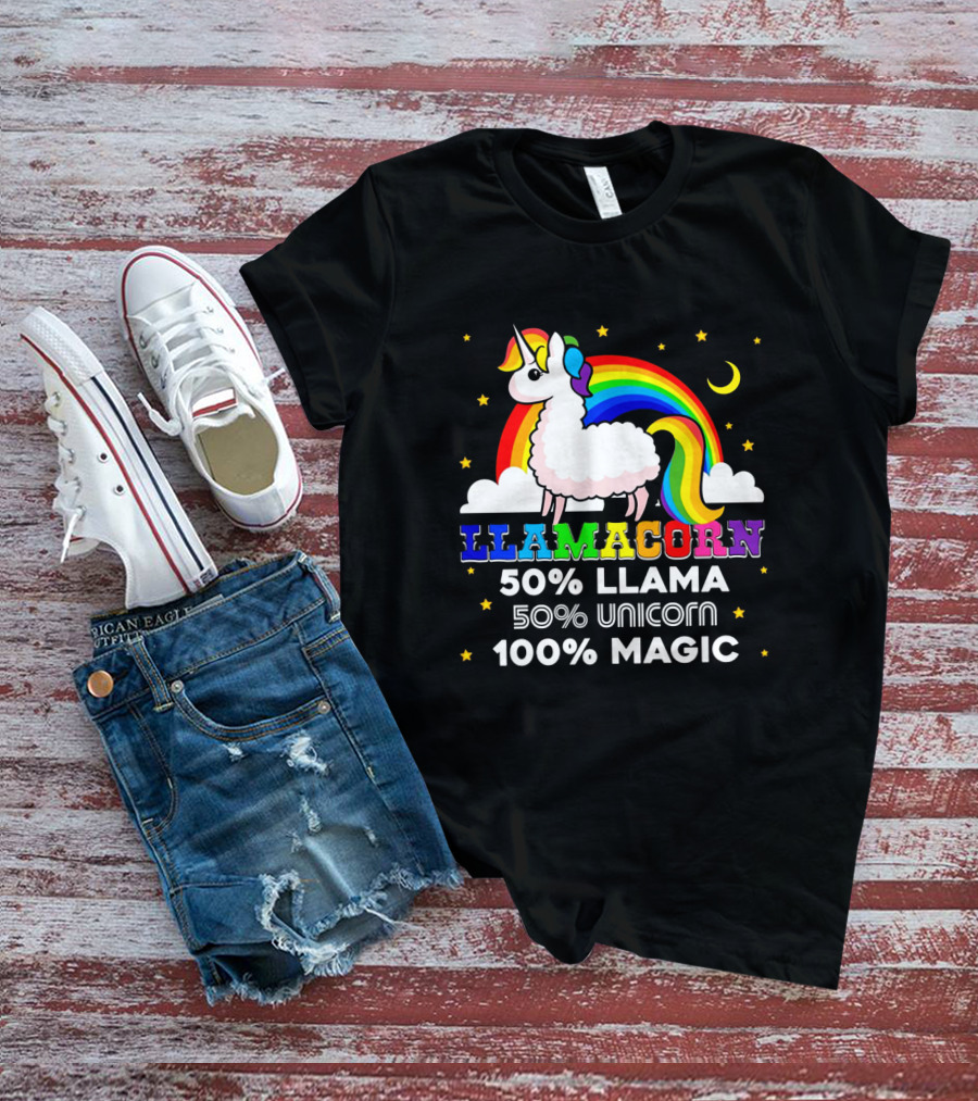 Llamacorn Rainbow Magic 50% Llama 50% Unicorn 100% Magic T-Shirt