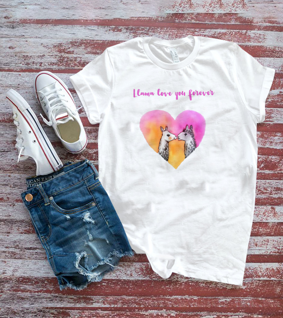 Llama Love You Forever Heart With Two Llamas T-Shirt
