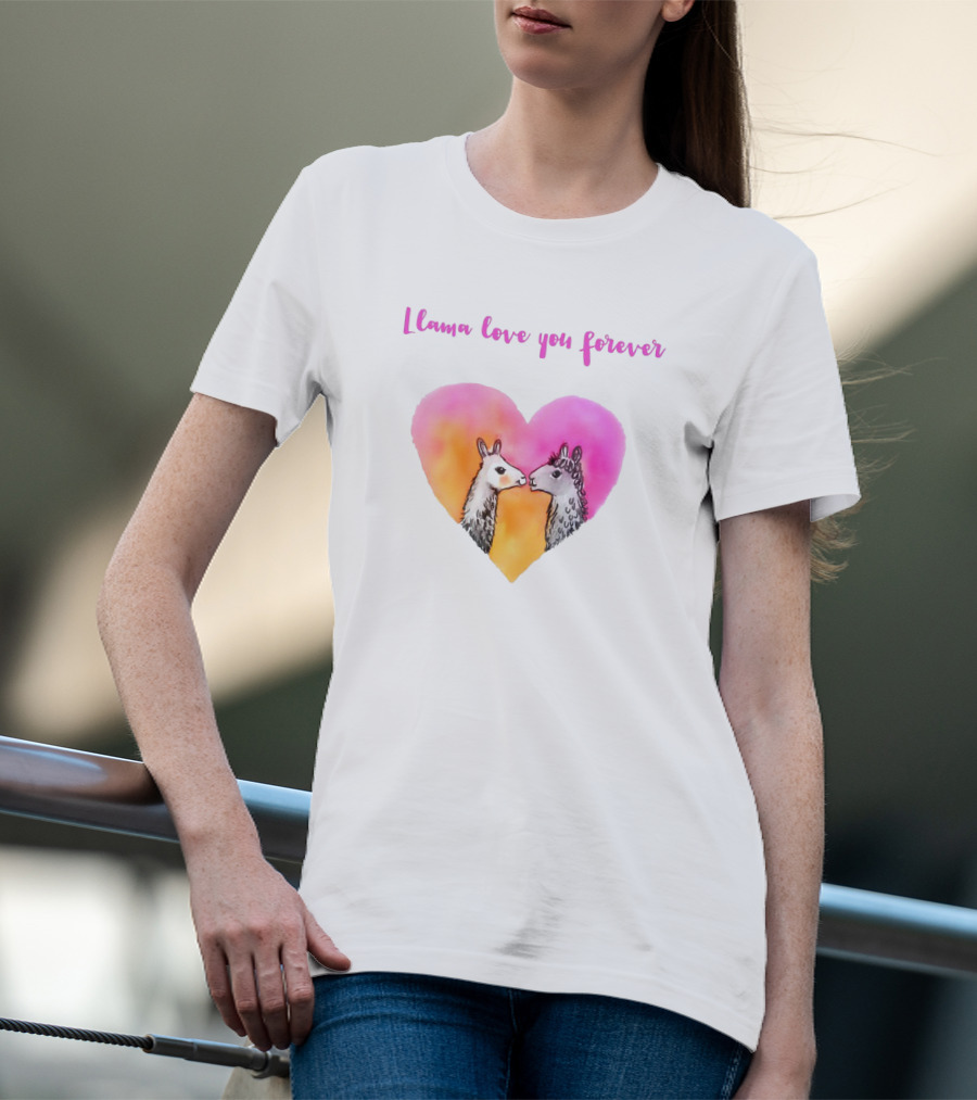 Llama Love You Forever Heart With Two Llamas T-Shirt
