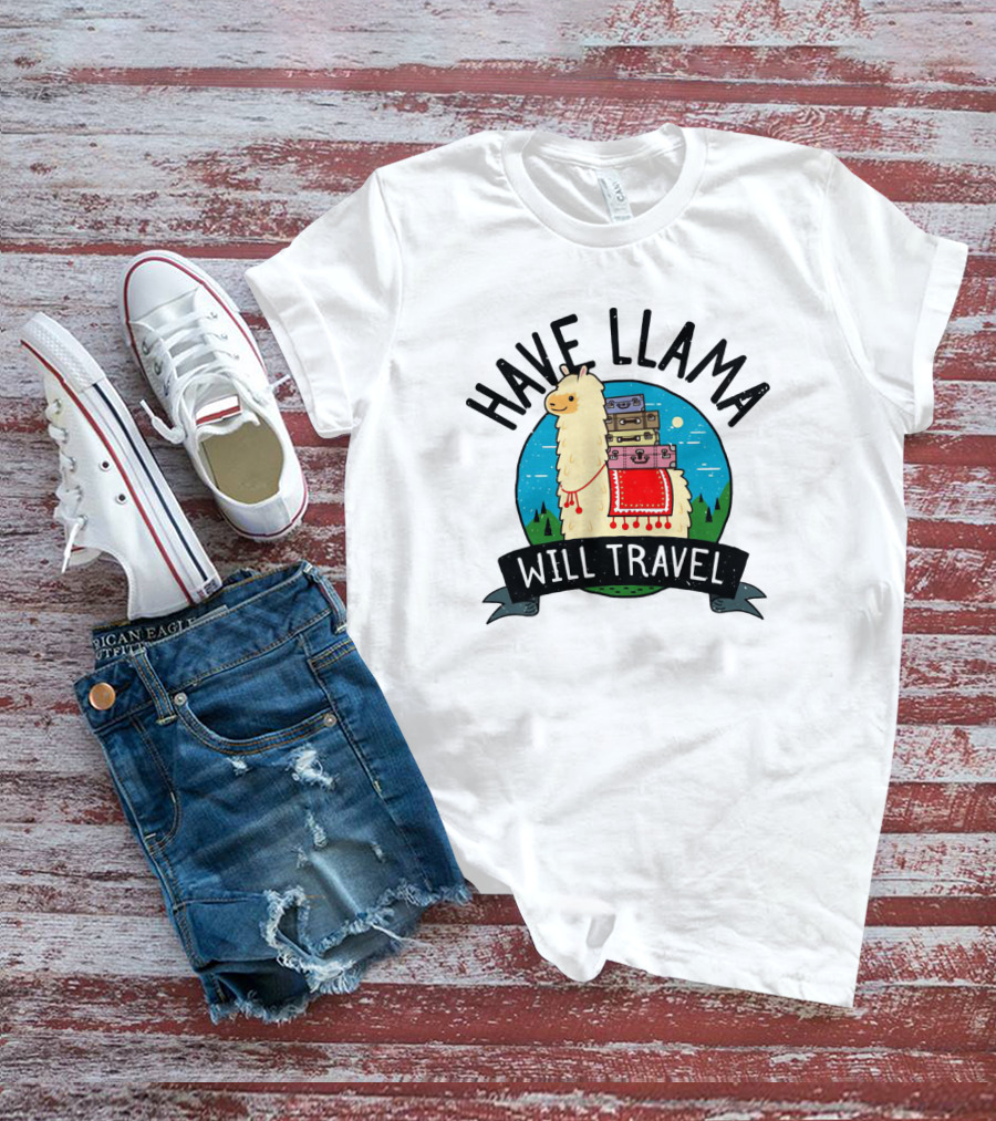 Have Llama Will Travel Funny Vacation Adventure With Llama And Suitcases T-Shirt