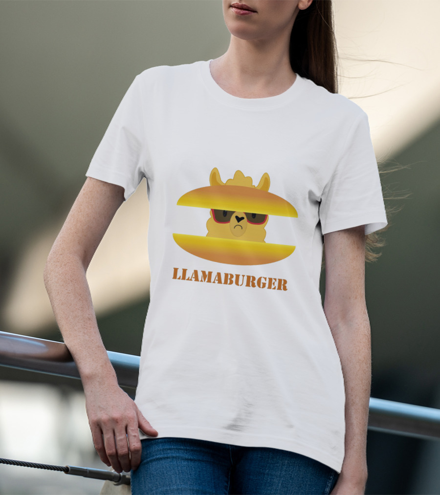 LLAMABURGER Sad Llama With Glasses Between Burger Pieces T-Shirt