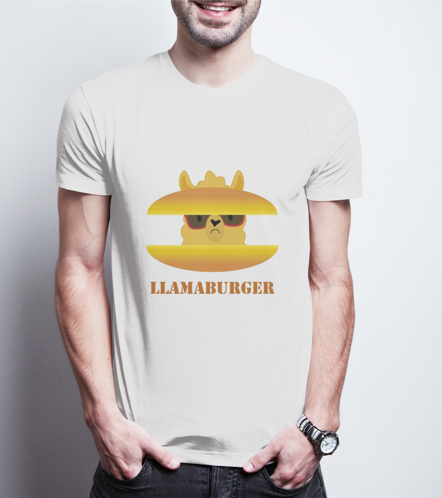 LLAMABURGER Sad Llama With Glasses Between Burger Pieces T-Shirt
