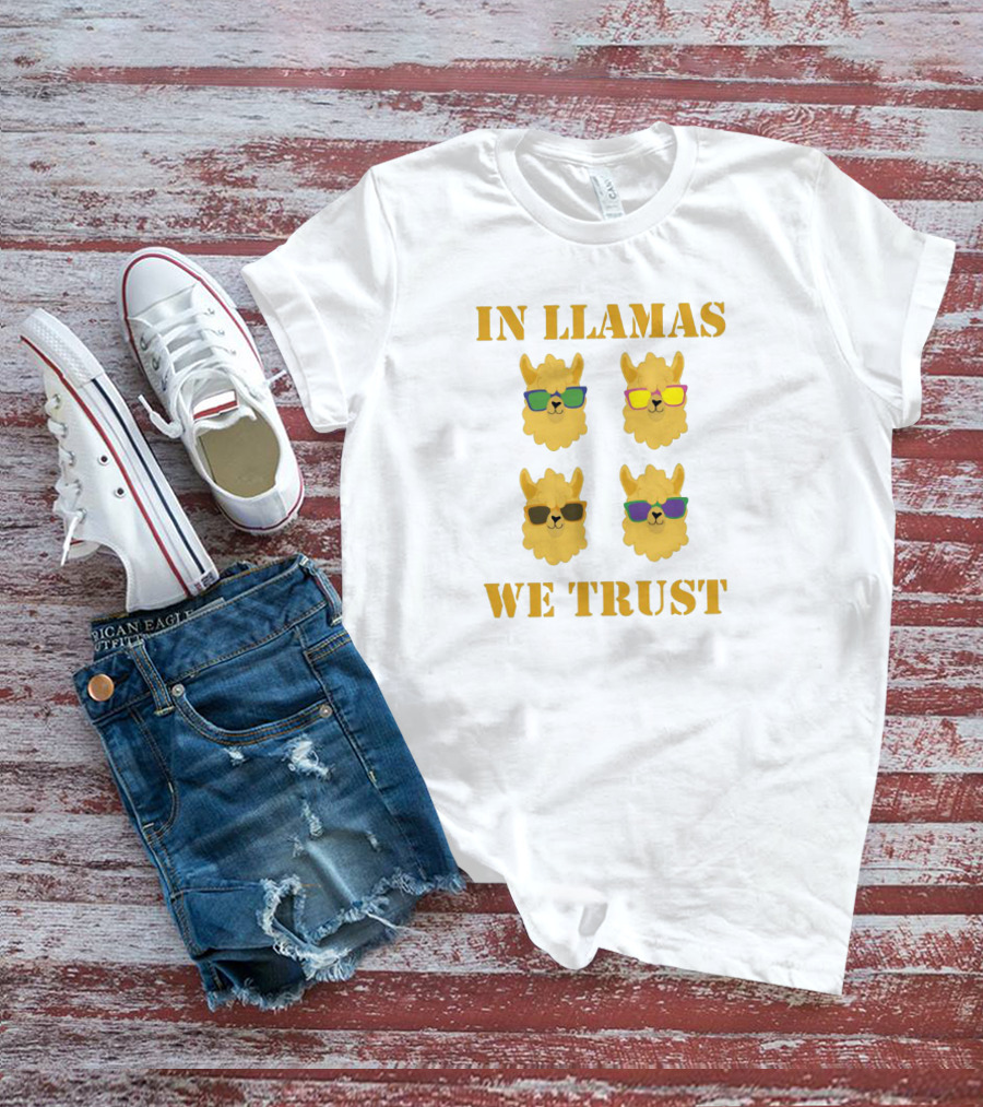 In Llamas We Trust With Cool Sunglasses Wearing Llama Heads T-Shirt