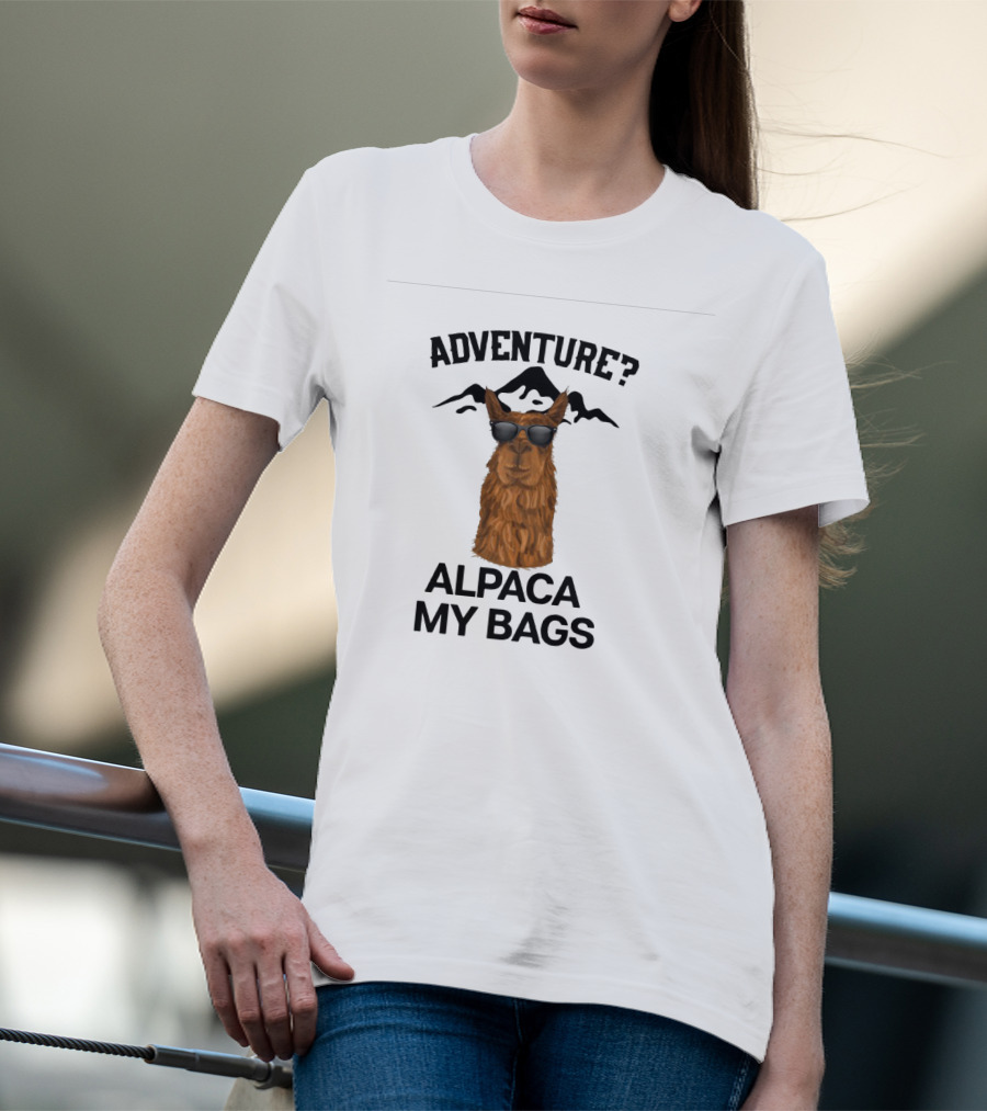 Adventure Alpaca My Bags Funny Mountain Trip Llama With Sunglasses T-Shirt