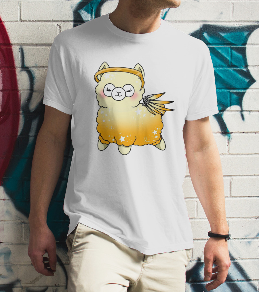 Alpaca Mercy Angelic Winged Halo Fantasy Character T-Shirt
