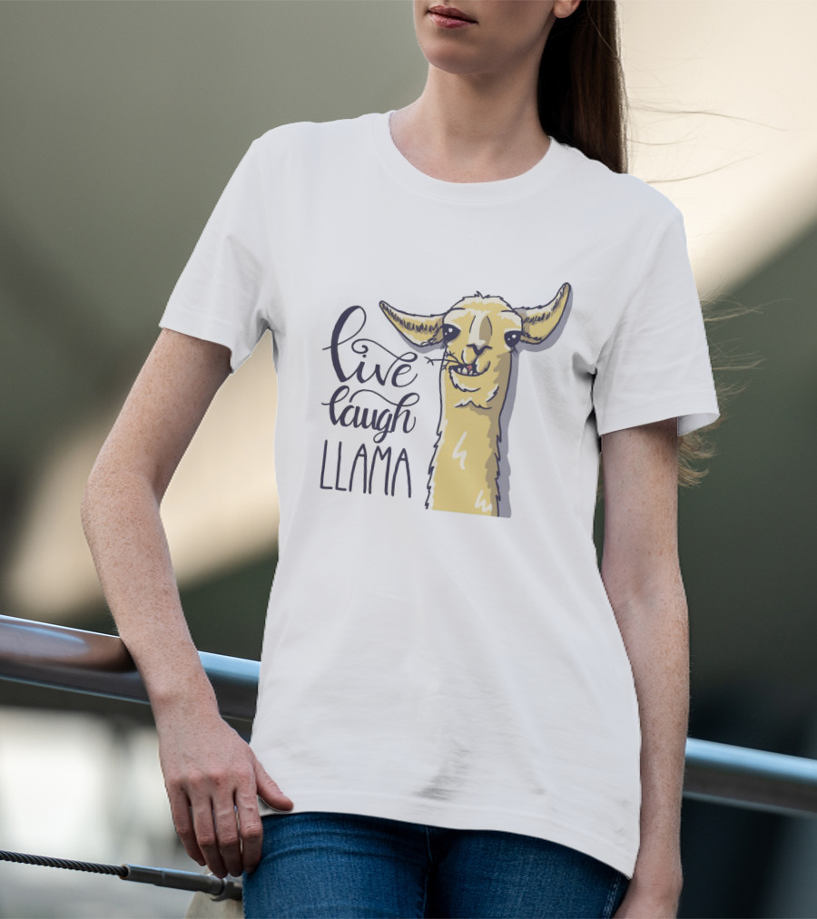 Live Laugh Llama Cartoon Illustration With Whimsical Llama Sketch T-Shirt
