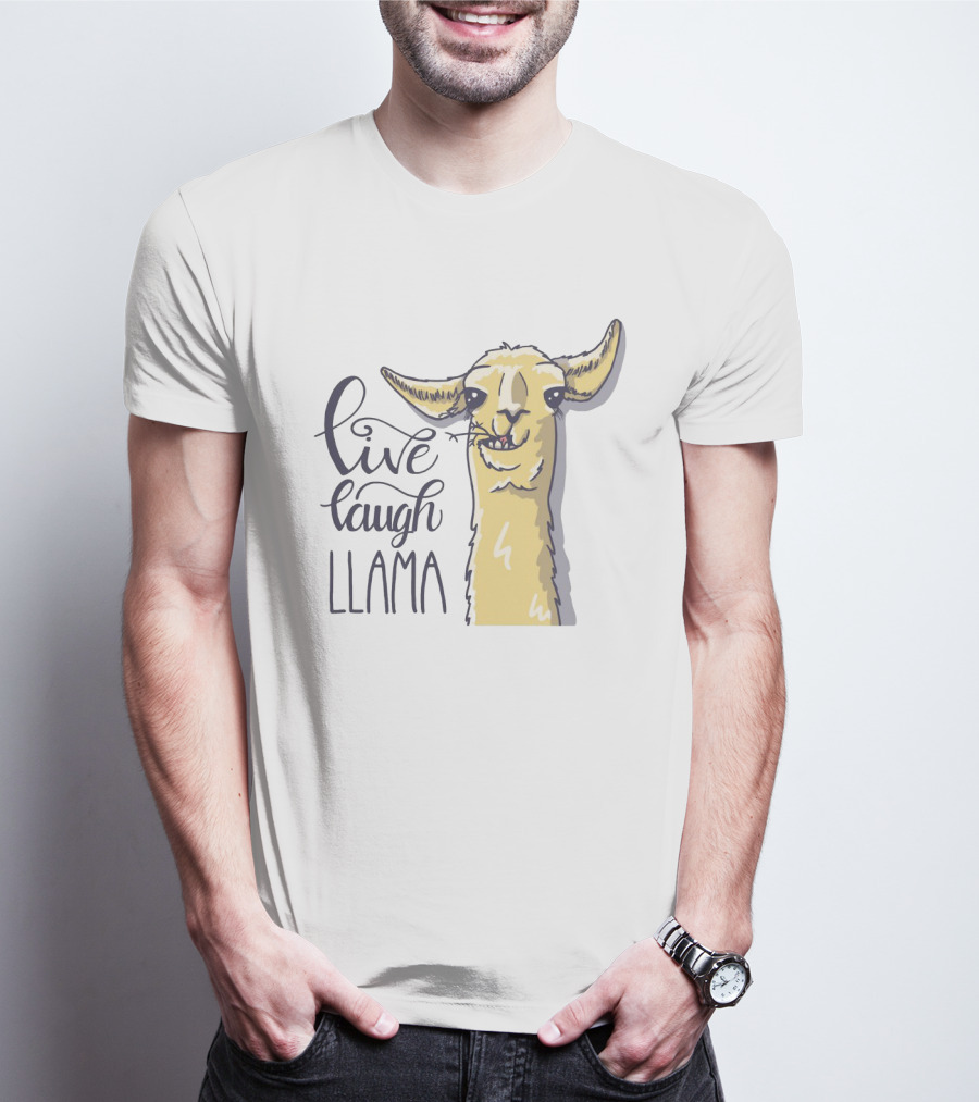 Live Laugh Llama Cartoon Illustration With Whimsical Llama Sketch T-Shirt