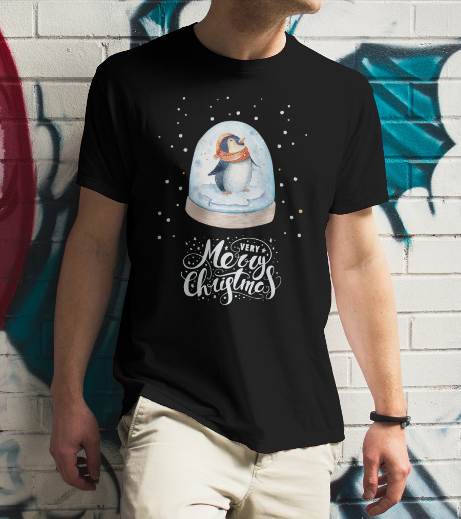 Penguin In Snow Globe Very Merry Christmas T-Shirt