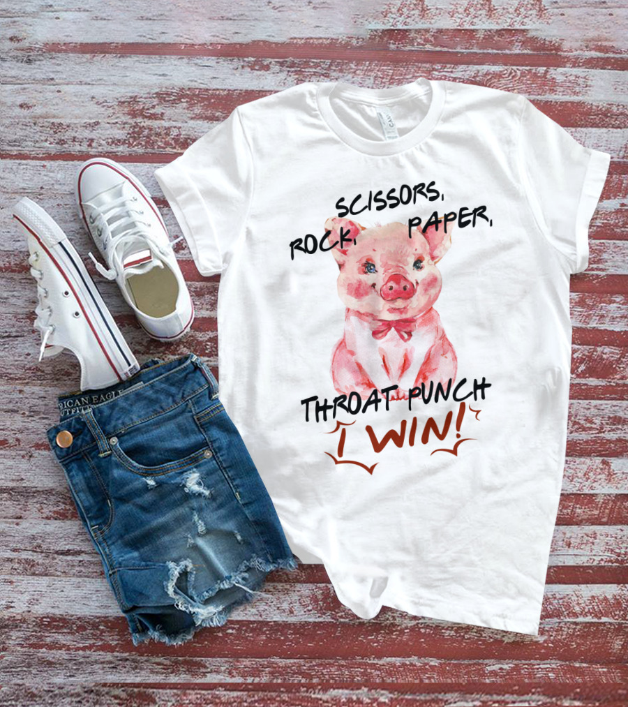 Scissors Rock Paper Throat Punch I Win Cute Pig Watercolor T-Shirt