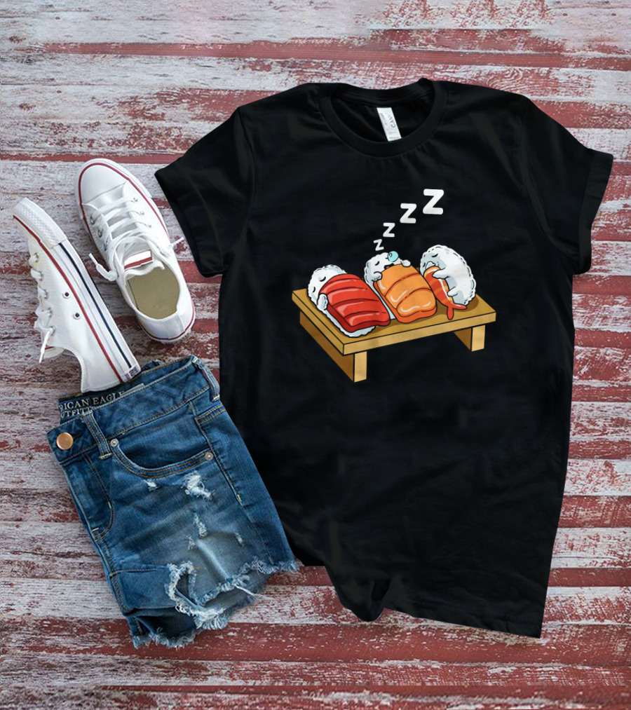 Sushi Sleep Zzz Cartoon Sushi Nigiri On Wooden Board With Sleeping Z's T-Shirt