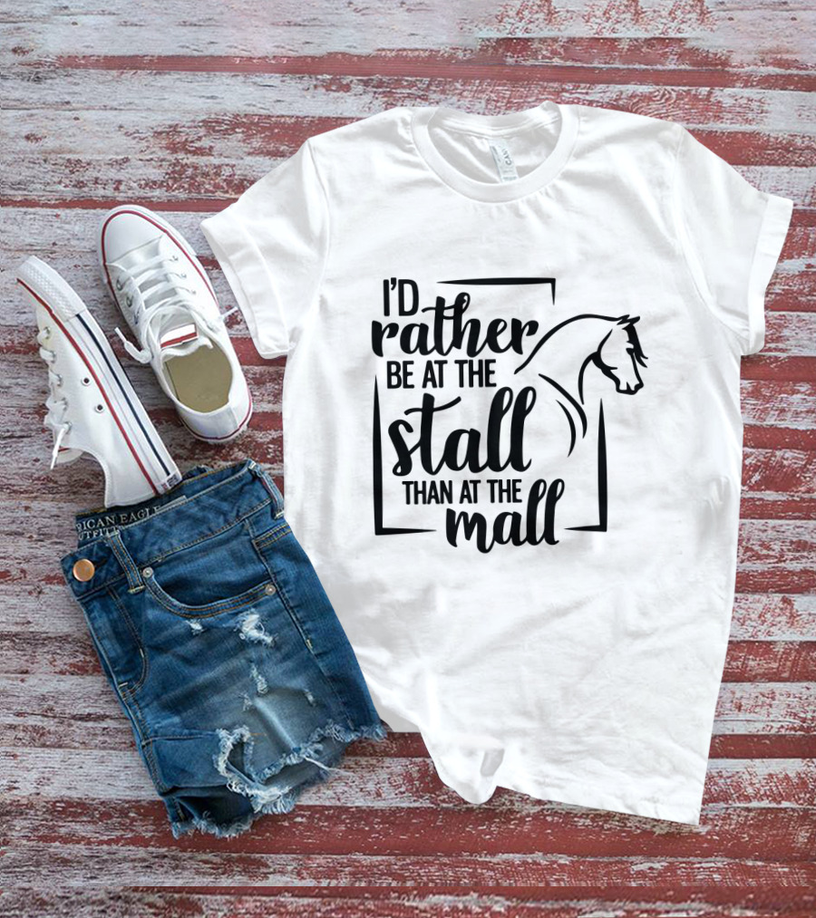 I'd Rather Be At The Stall Than At The Mall Horse Head Outline T-Shirt