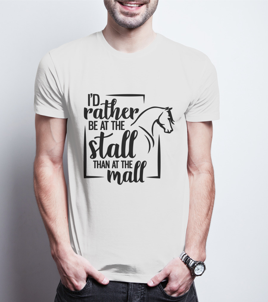 I'd Rather Be At The Stall Than At The Mall Horse Head Outline T-Shirt