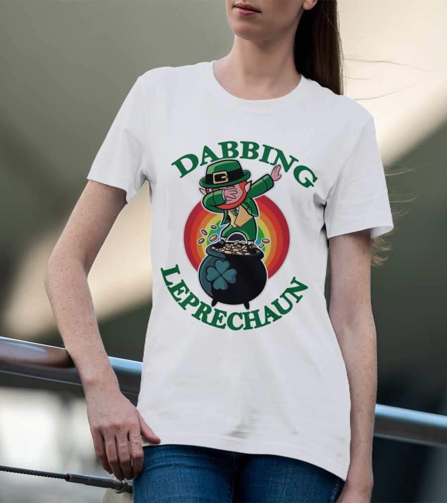 Dabbing Leprechaun Pot Of Gold St. Patrick's Day Rainbow T-Shirt