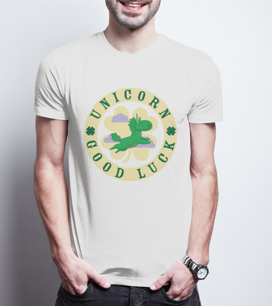 Unicorn Good Luck Clover Clouds Green Flying T-Shirt