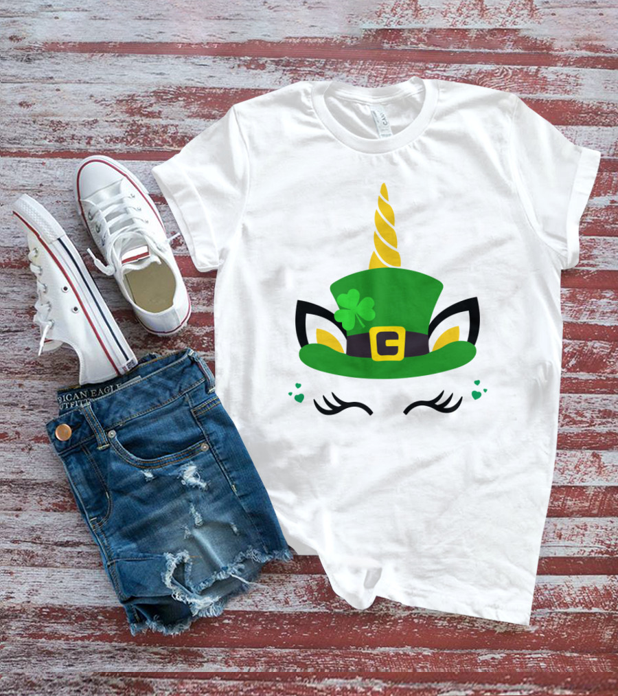 Unicorn Shamrocks Leprechaun Hat Clover St. Patrick's Day Magic Icons T-Shirt
