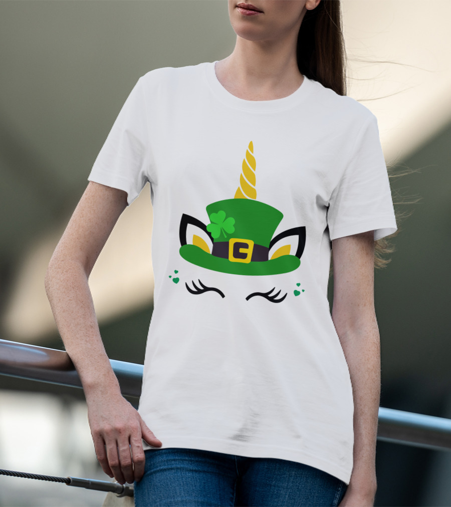 Unicorn Shamrocks Leprechaun Hat Clover St. Patrick's Day Magic Icons T-Shirt