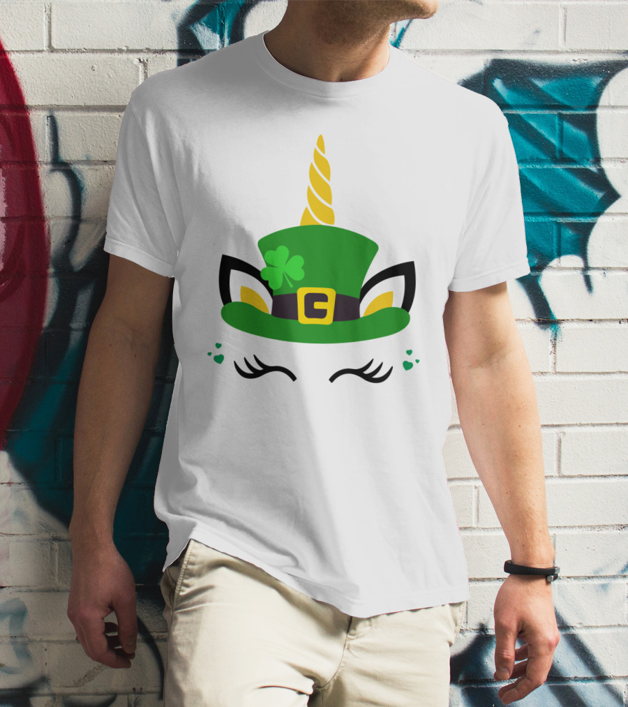 Unicorn Shamrocks Leprechaun Hat Clover St. Patrick's Day Magic Icons T-Shirt