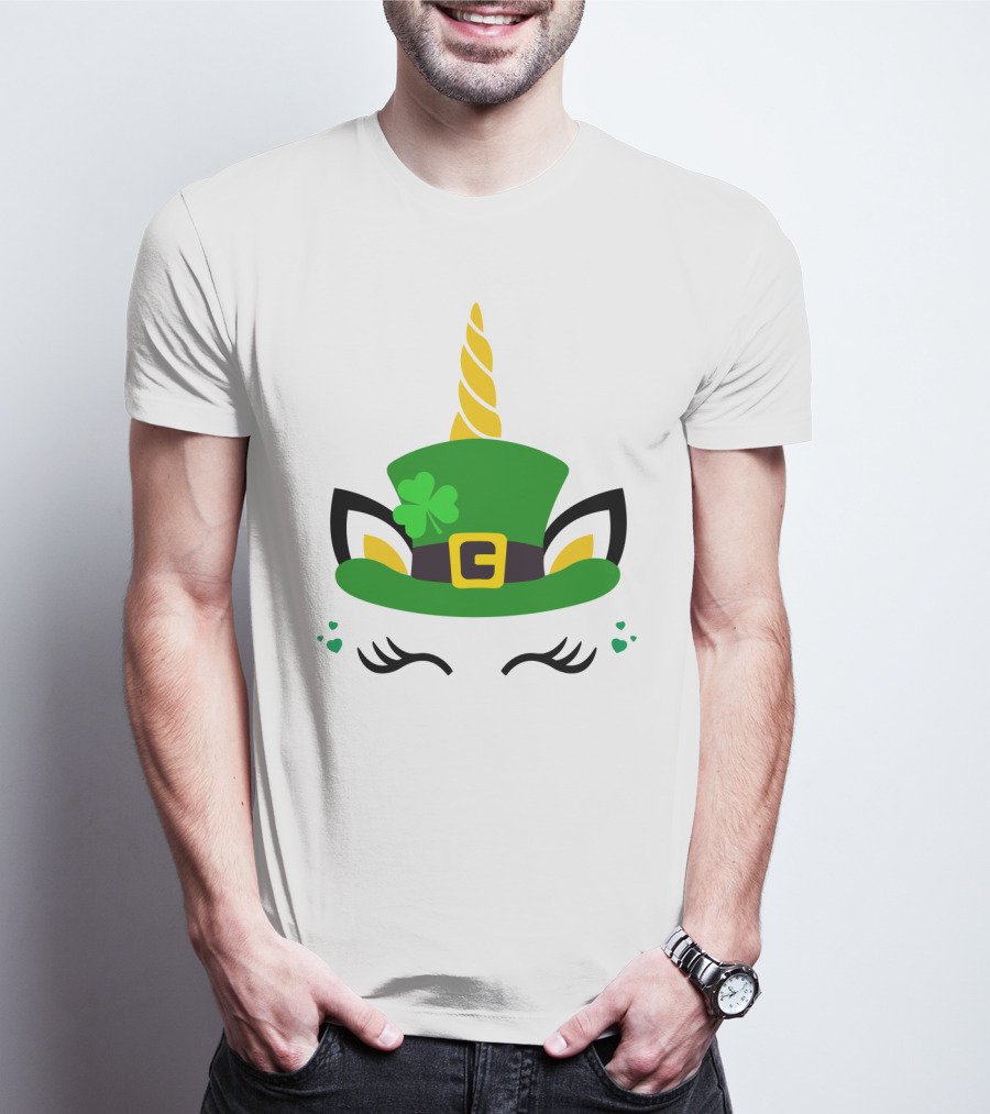 Unicorn Shamrocks Leprechaun Hat Clover St. Patrick's Day Magic Icons T-Shirt