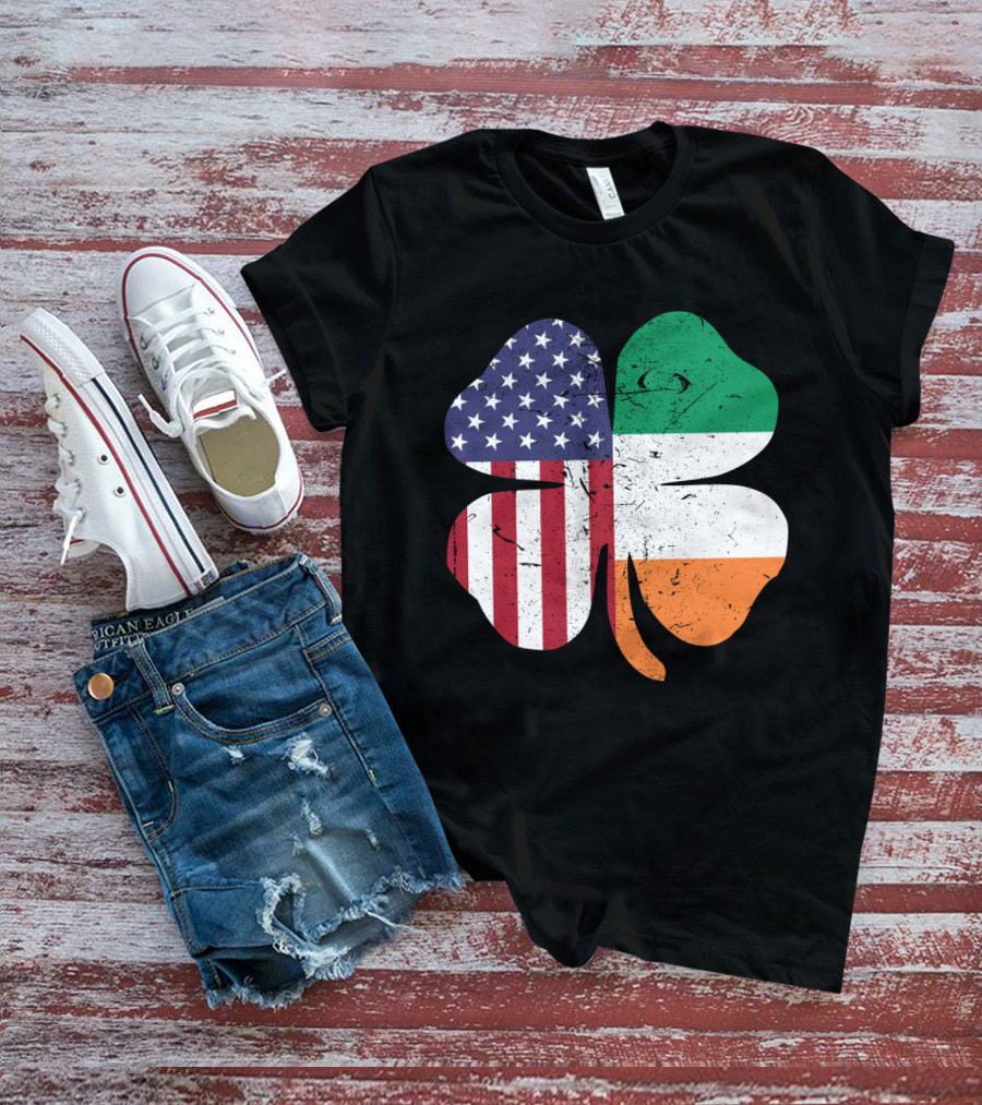 Ireland Flag And American Flag Shamrock T-Shirt