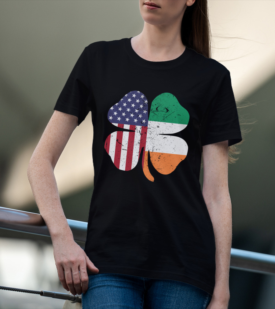 Ireland Flag And American Flag Shamrock T-Shirt