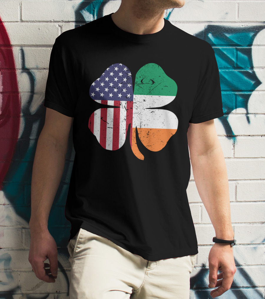 Ireland Flag And American Flag Shamrock T-Shirt