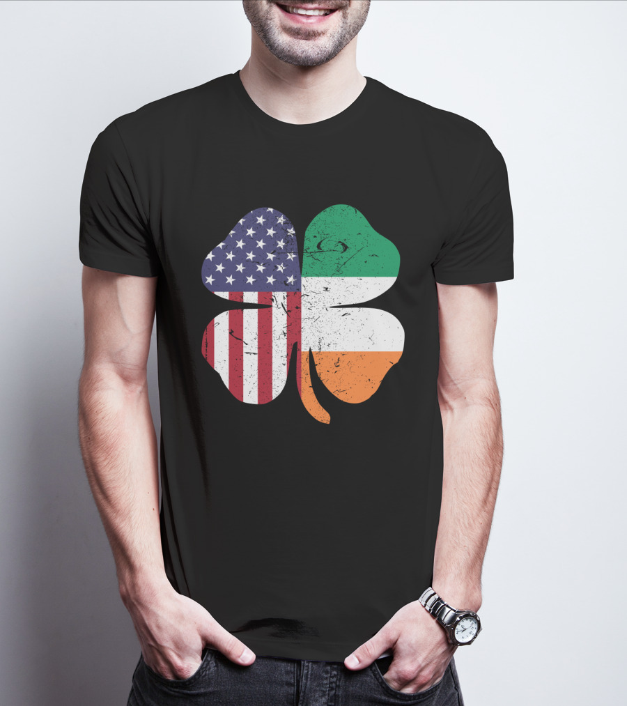 Ireland Flag And American Flag Shamrock T-Shirt