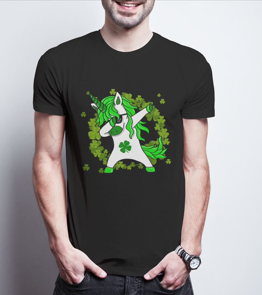 St Patricks Day Shamrock Unicorn Dabbing T-Shirt