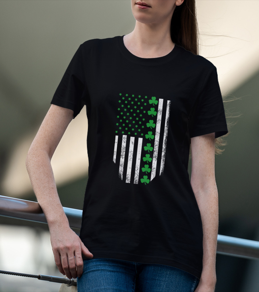 St Patrick's Day Shamrock American Flag T-Shirt