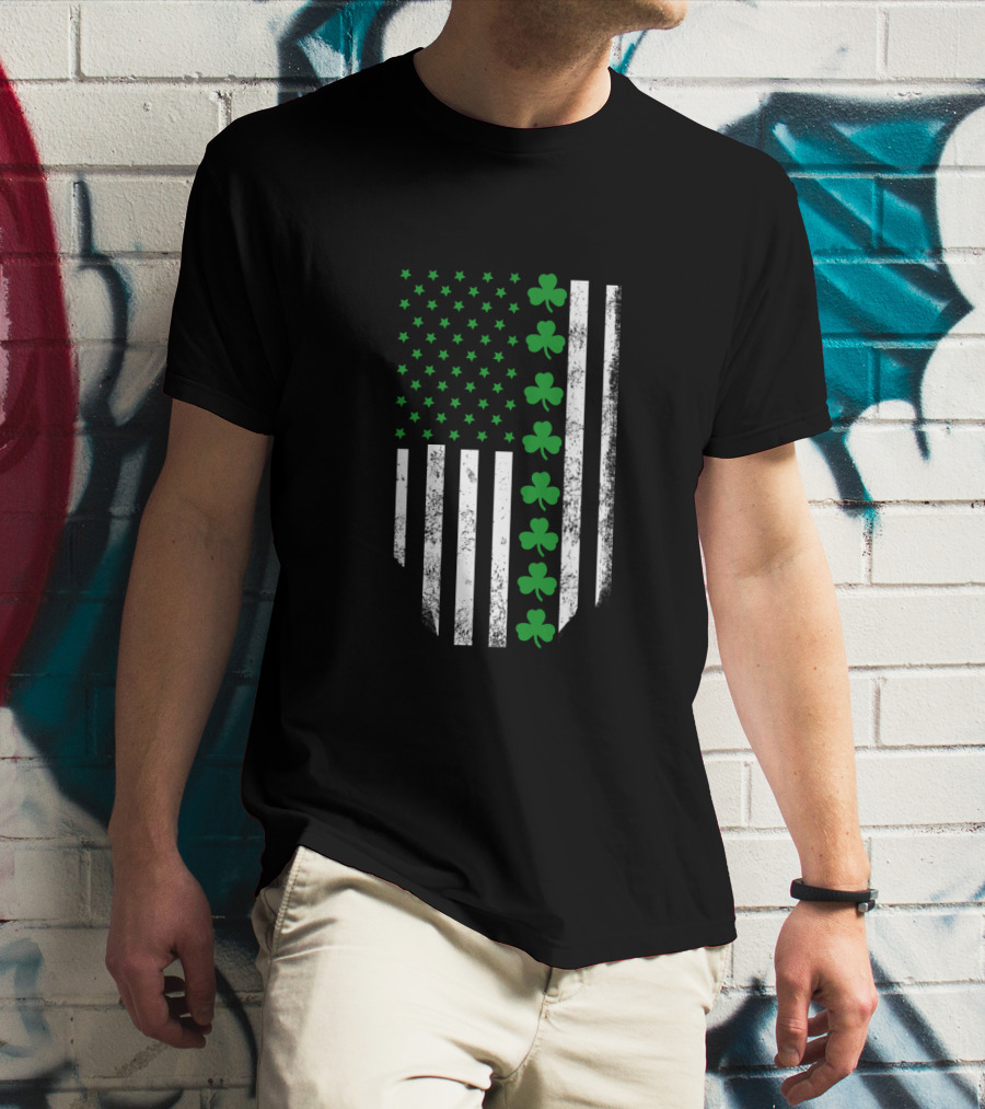 St Patrick's Day Shamrock American Flag T-Shirt